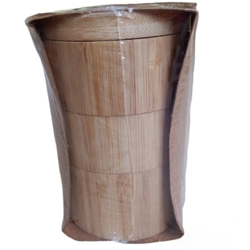 Rae Dunn Spice Box Organic Bamboo 3 Tiered Sliding Cylinders Wood Gift - Picture 6 of 7